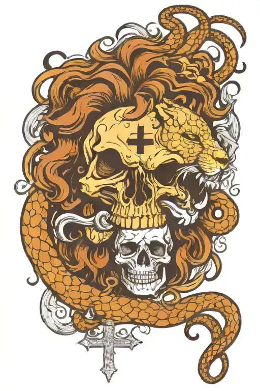 Skull And Lions And Snakes And Crosses