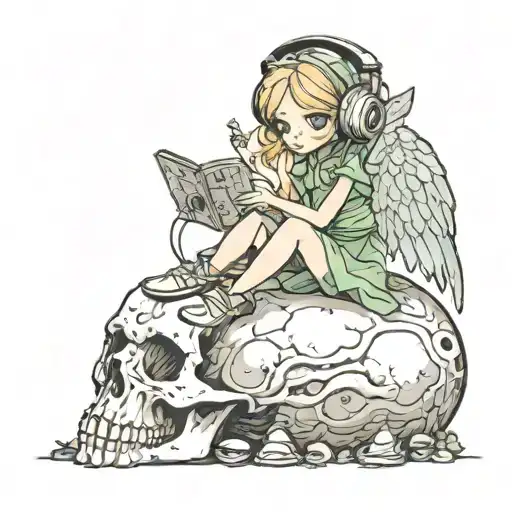 Fairy Sitting On Skull Wearing Headphones