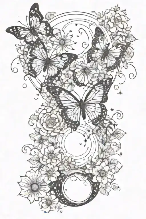 Moon Sun Butterfly And Flowers