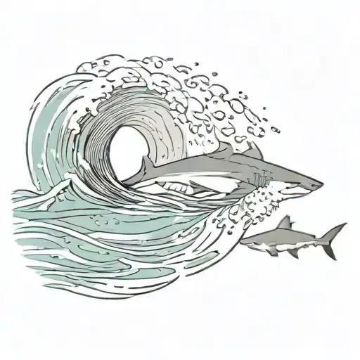 Wave And One Shark Swimming