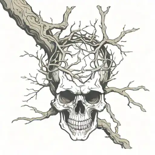 Skull In Branches Of Tree