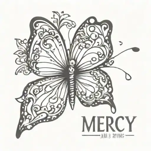 Butterfly Tattoo That Says Mercy On The Wing