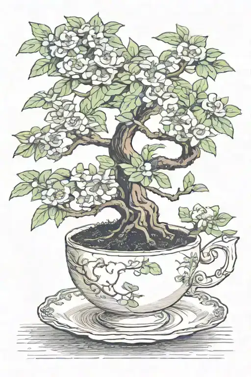 Bonsai Tree Growing Out Of A Vintage Tea Cup