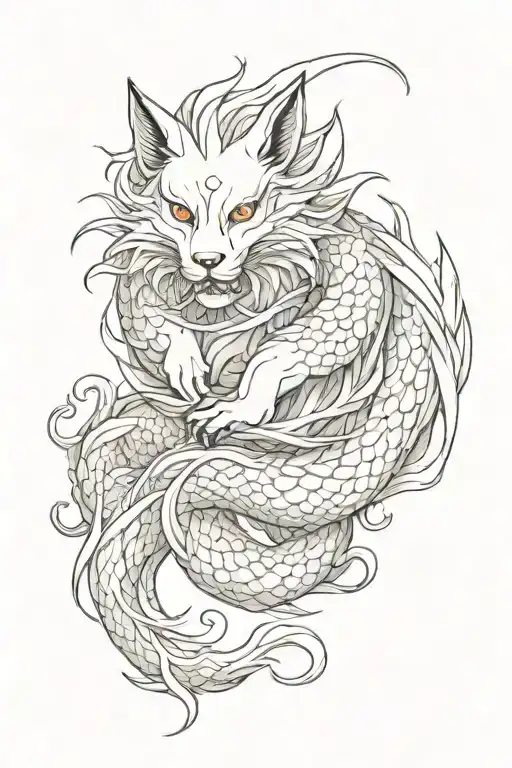 Nine Tailed Fox And Chinese Dragon Wrapped