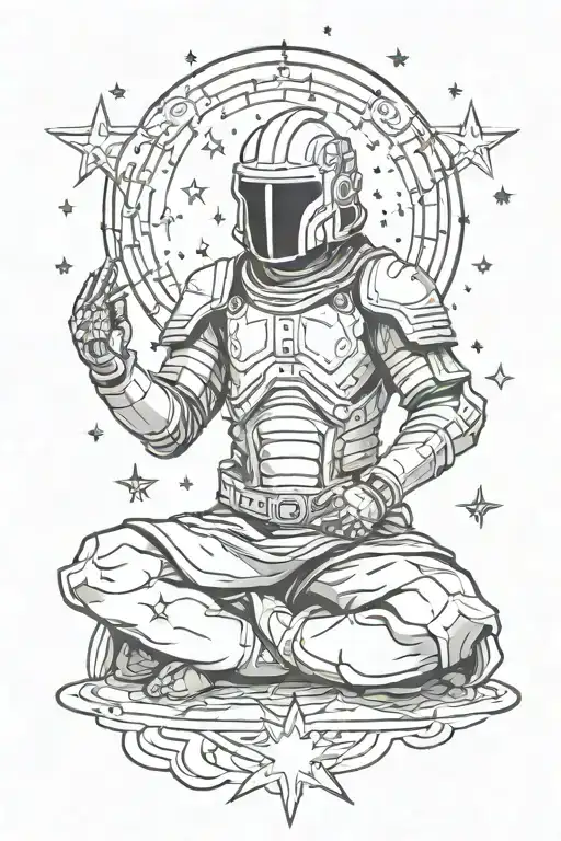 Galaxy Warrior Meditating Surrounded By Stars