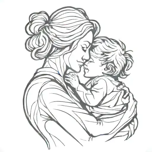Abstract Mother And Child Silhouette Hug Each Other