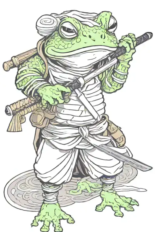 Frog Dressed Up Like A Ronin Holds A Katana