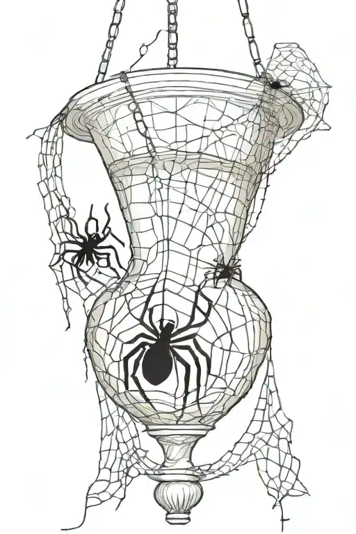 Spider And Web Hanging Underneath Broken Vase Rebuilt With Tape