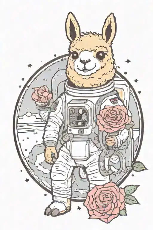 Space Llama Astronaut With Rose Wrapped