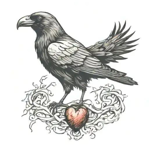 Horror Crow With Real Heart Intertwined