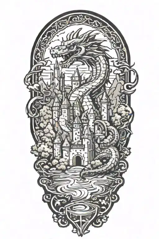 Dragon With Castle In The Backround