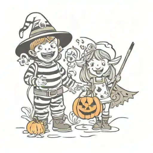 Trick Or Treating Kids In Halloween Costumes