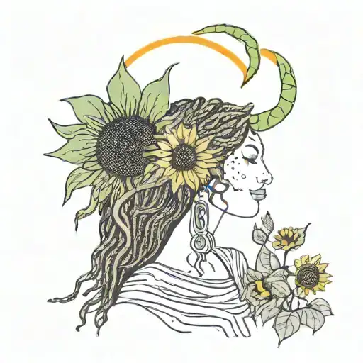 Woman With Dreadlocks And Sunflower With Taurus Symbol