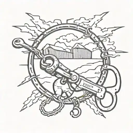 Handcuffs Stormy Cloud Lightning Red Barn Highway Sign Knife Through Broken Heart An Kidney