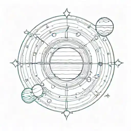 Minimalist Line Drawing Of A Jupiter Glyphs Symbol And Stars