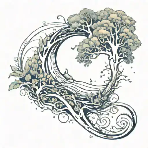 A Psychedelic Tattoo Incorporating Elements Of Nature That's A Long S Shaped