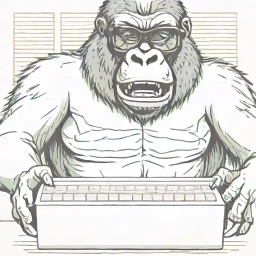 Gorilla Wearing Glasses Typing On A Keyboard