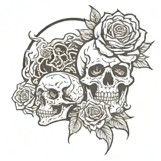 Sunflower And Rose With Skull Eating It With Flames And Lowrider In The Back