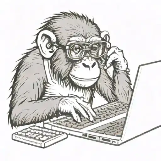 Monkey With Glasses Typing On A Keyboard