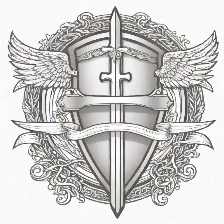 Sword Handles Behind Templar Shield With Wings Behind A Cross With Ribbon
