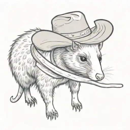 Black And White Possum Wearing Periwinkle Cowboy Hat