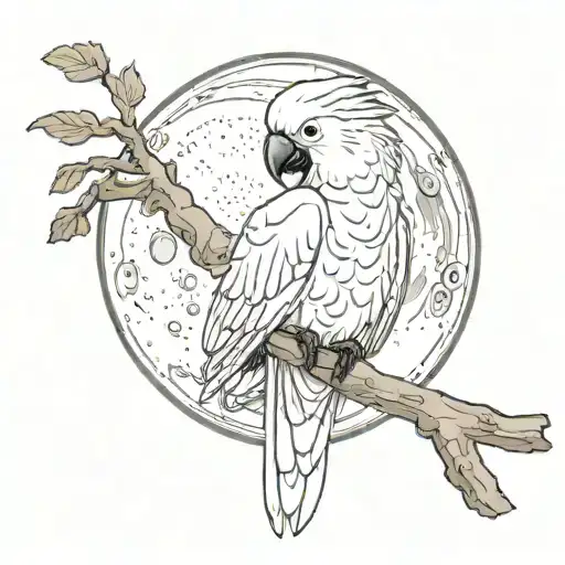Cockatoo Sitting On 3 Quarter Moon