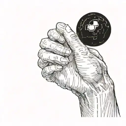 An Upraised Arm Holding A Black Sphere Aloft In Profile