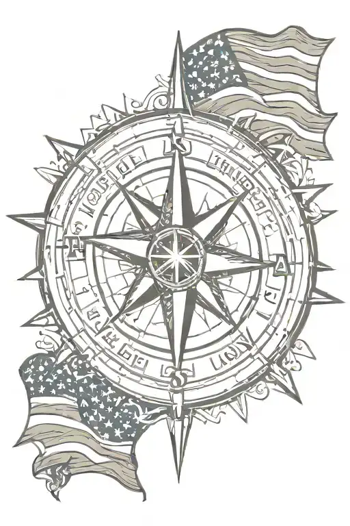 Nautical Star Compass With American Flag