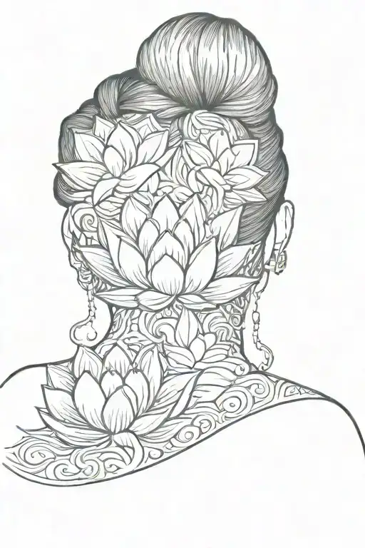 The Back Of A Woman With A Lotus Flower