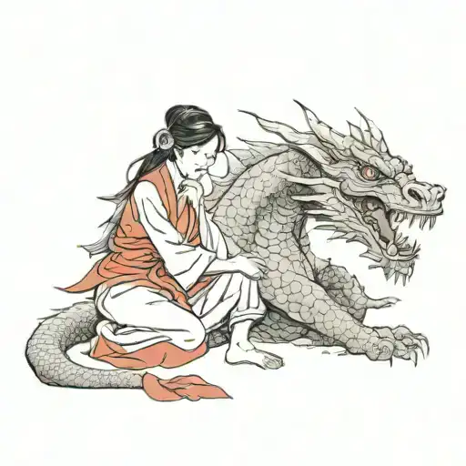 Asian Girl Wrapped By A Red Dragon