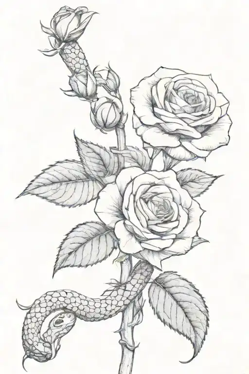 Rose With A Snake Coiled Around The Stem