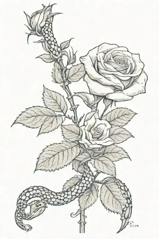 Rose With A Snake Coiled Around The Stem