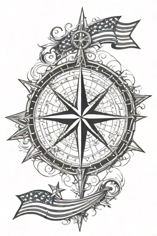 Nautical Star Compass With American Flag