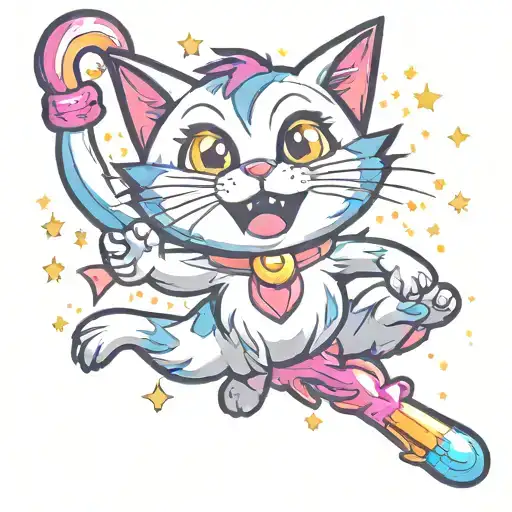 Colourful Magic Sparkling Cartoon Evil Cat Jump