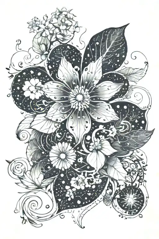 An Artistic Representation Of The Anatomy Of A Flower Combined With Elements Of Outer Space