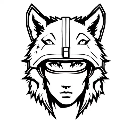 Woman's Face With A Wolf Helmet On A