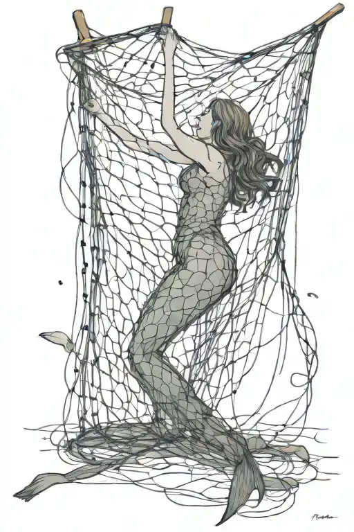 Full Body Siren Tangled In Fishing Net Underwater Trying To Escape The Fishing Net