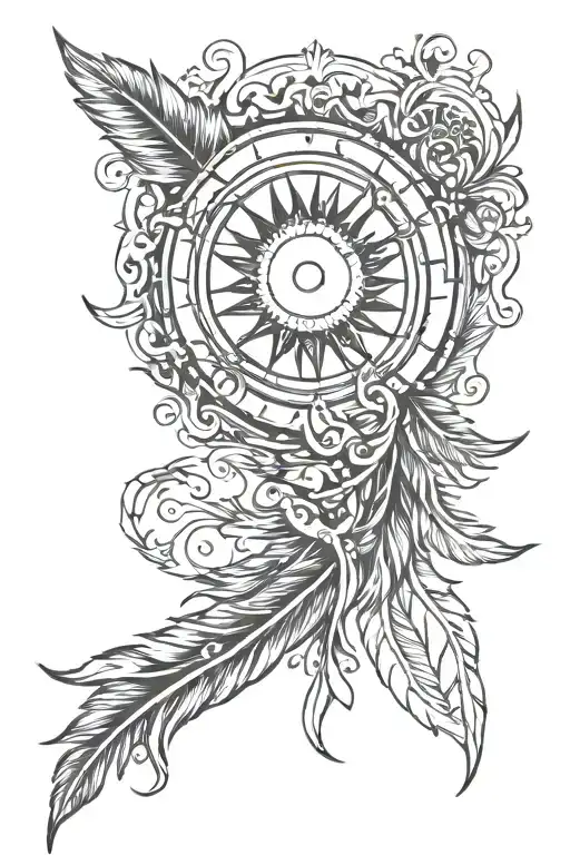 Sun And Feather Spine Tattoo Design