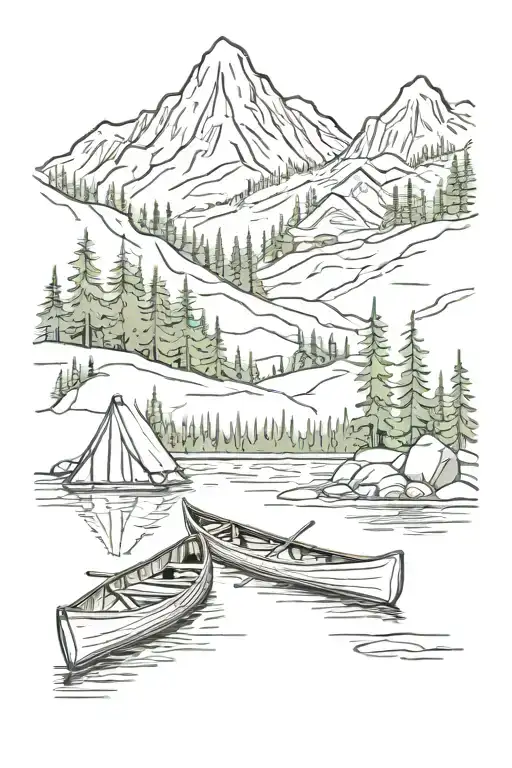 Mountain Canoe Camping Scene