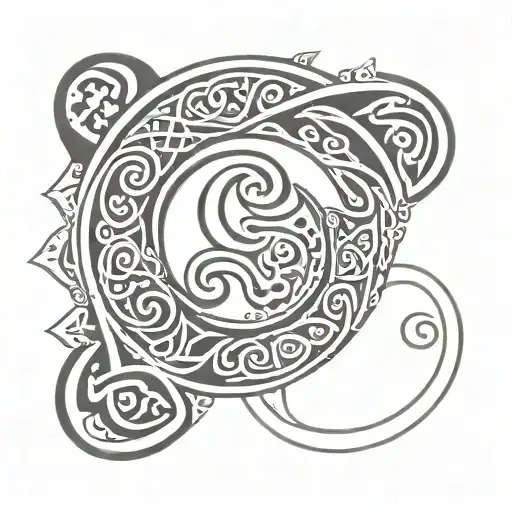 Normal Triskel Suround With Christian And Maori Design On A Rounded Design