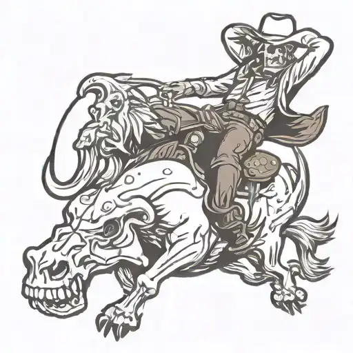 Cowboy Skull Riding Bucking Bronco