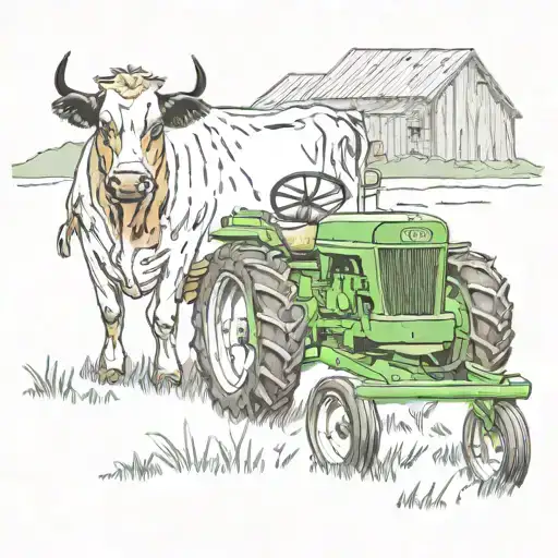 John Deere Tractor And Cow