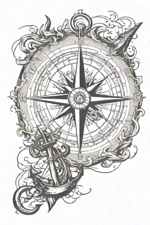Compass Rose Map Anchor Ship Sailing Through Stormy Seas