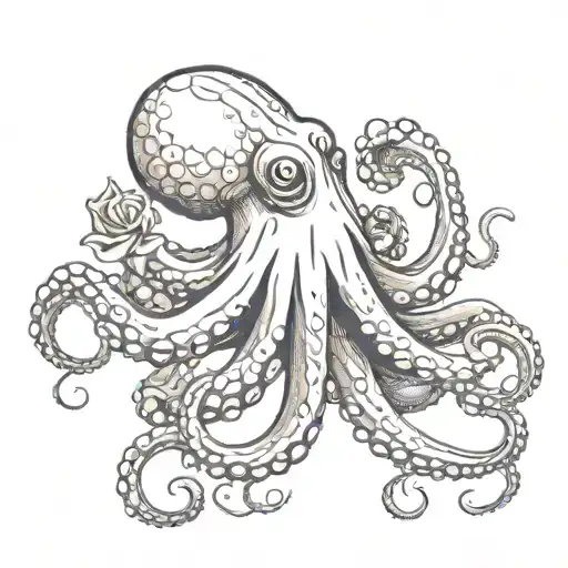 Octopus With A Rose In Its Tentacle
