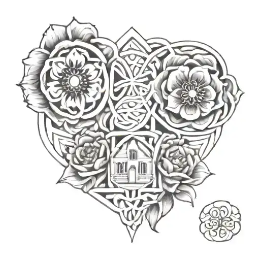 Celtic Mother And Daughter With Poppy's And Architecture