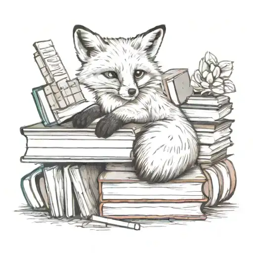 Fox Lying On A Pile Of Books