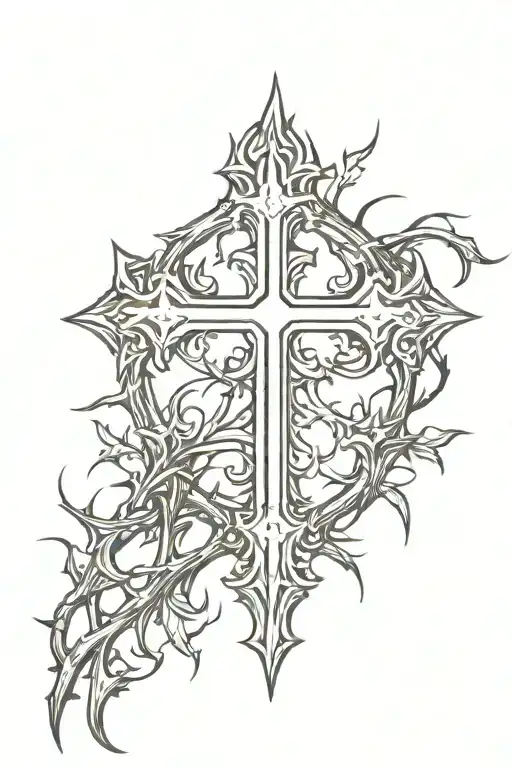 Simple Yet Intricate Gothic Cross With Thorns