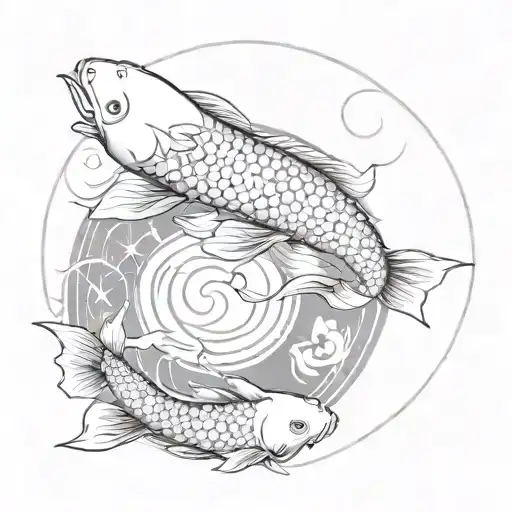 Koi Fish Yin Yang Swimming In A Circle For A Knee