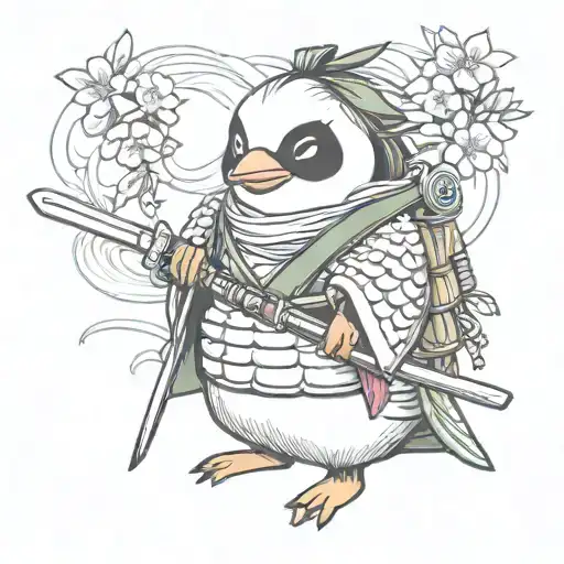 Pinguim Samurai Estilo Japones