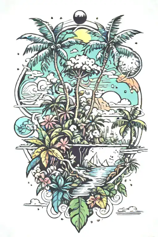 Trippy Tropical Scenery Mixed With Space